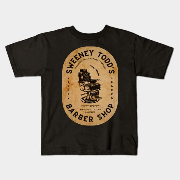 Sweeney | Barber Shop Logo w/ Background Kids T-Shirt by monoblocpotato